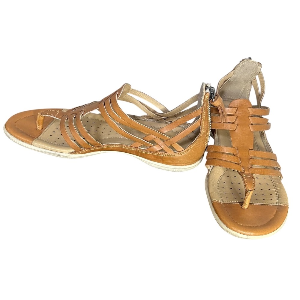 Ecco Flash Sandal Tan Cognac Leather Strappy Flat Huarache Shoe Women's Size 6‎
